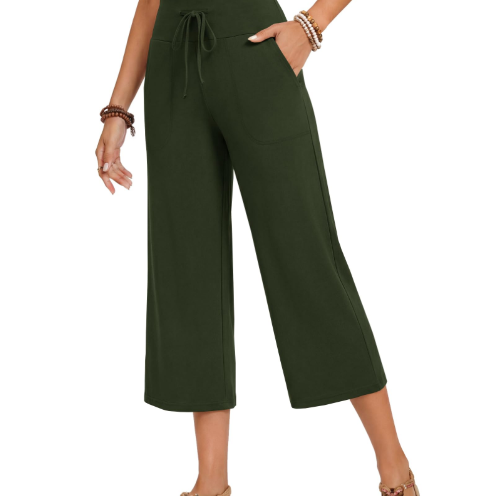 Aria Pantaloni Capri Donna – Modello Palazzo a Vita Alta con Coulisse e Tasche