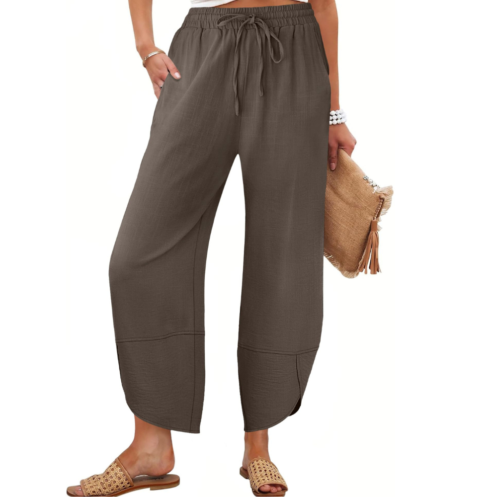 Serena Pantaloni Capri Donna – Modello Wide Leg in Rayon e Lino con Tasche