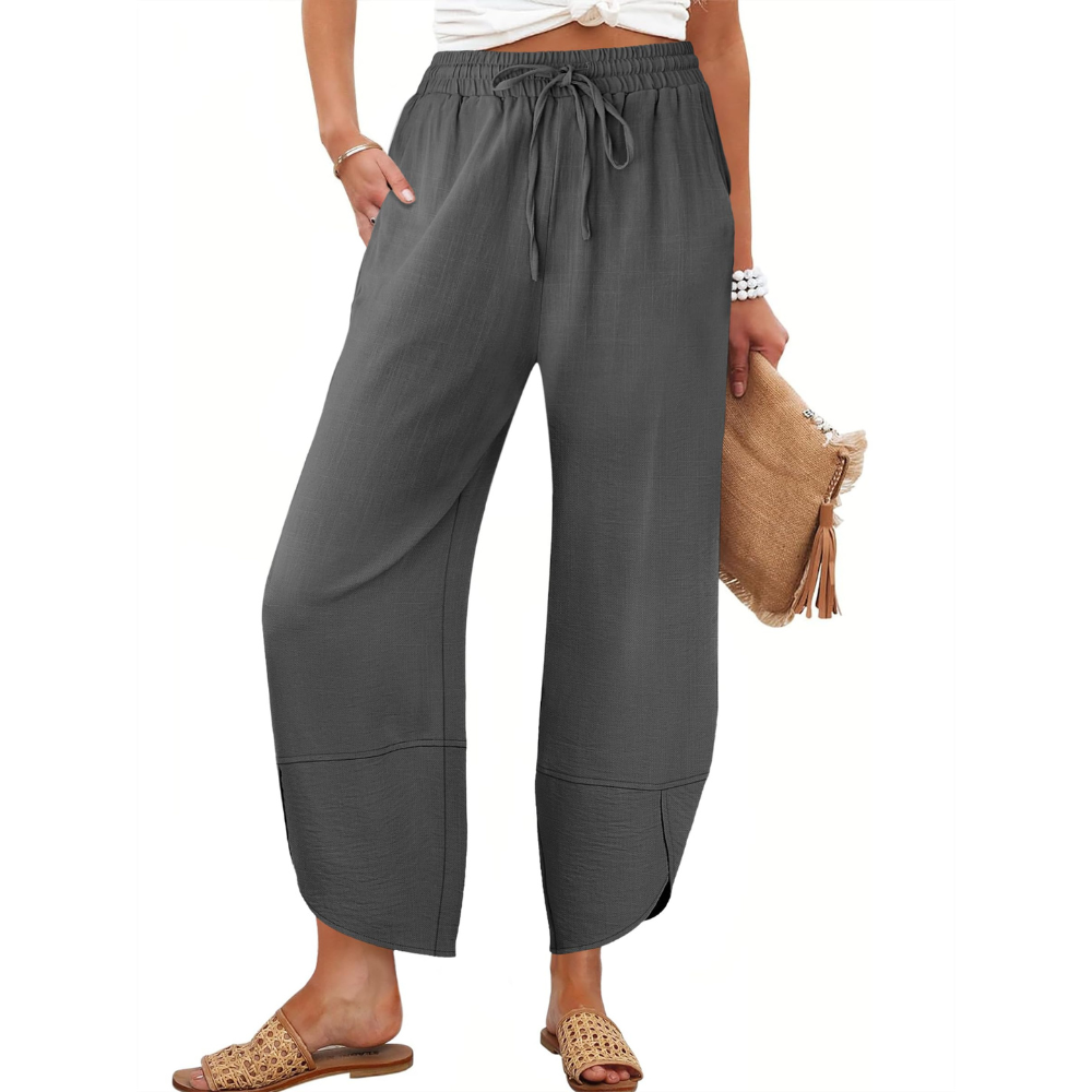 Serena Pantaloni Capri Donna – Modello Wide Leg in Rayon e Lino con Tasche