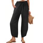 Serena Pantaloni Capri Donna – Modello Wide Leg in Rayon e Lino con Tasche