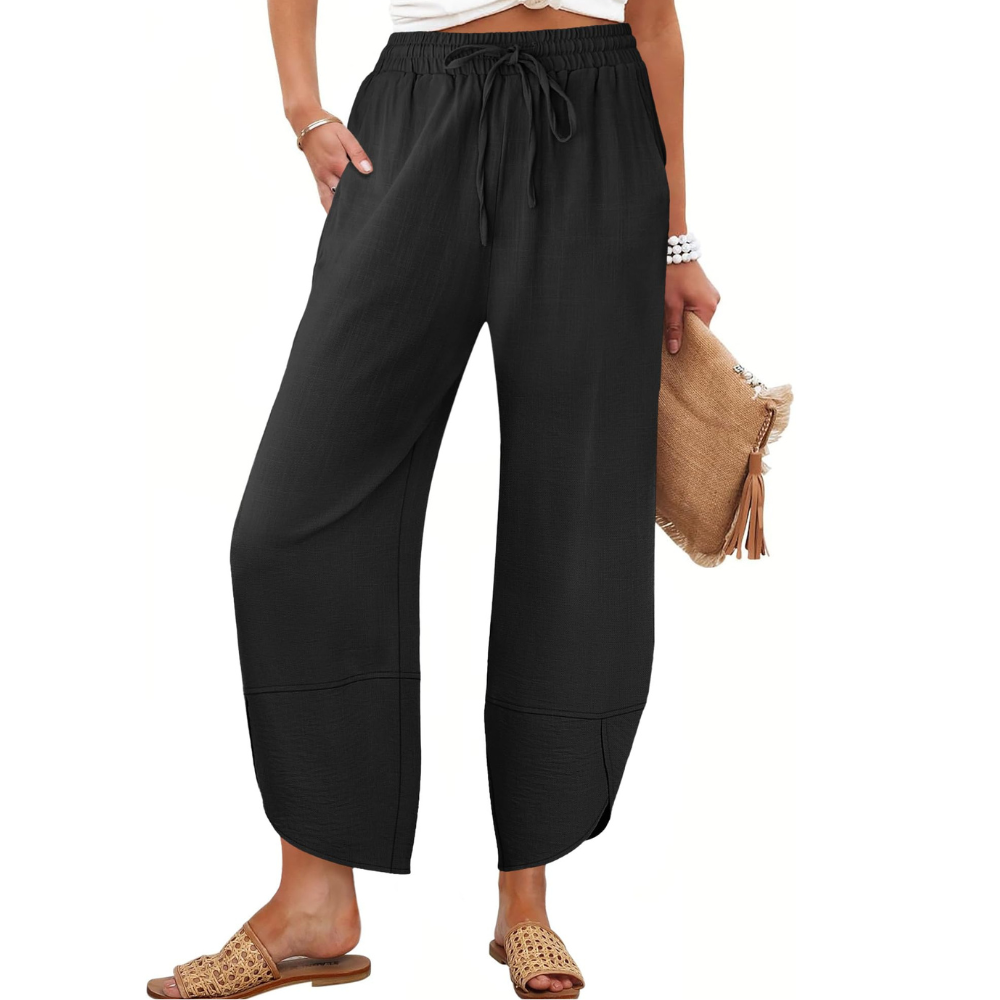 Serena Pantaloni Capri Donna – Modello Wide Leg in Rayon e Lino con Tasche