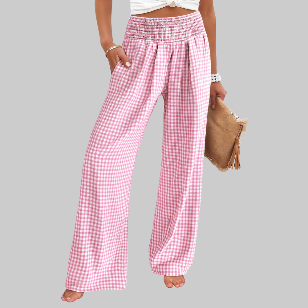 Nova Pantaloni Palazzo Donna – Modello a Vita Alta con Fantasia Righe e Tasche