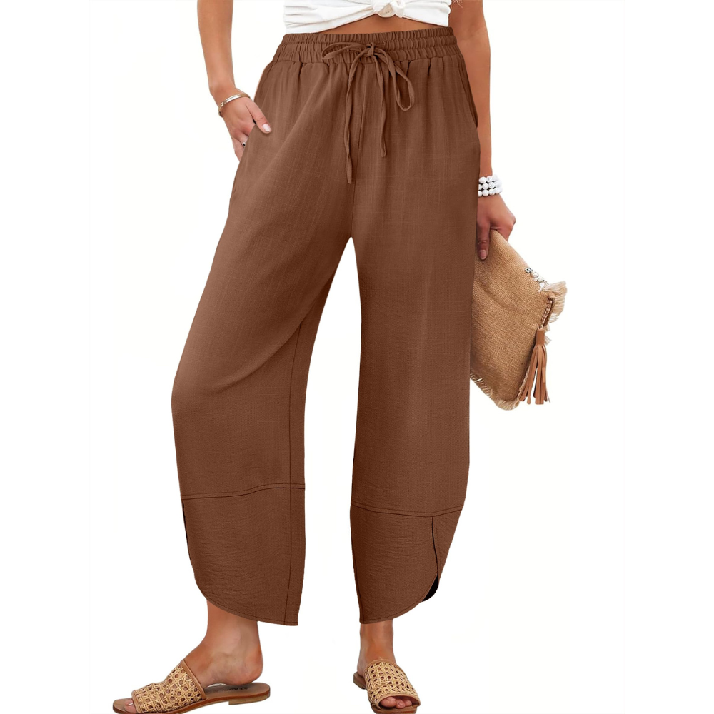 Serena Pantaloni Capri Donna – Modello Wide Leg in Rayon e Lino con Tasche