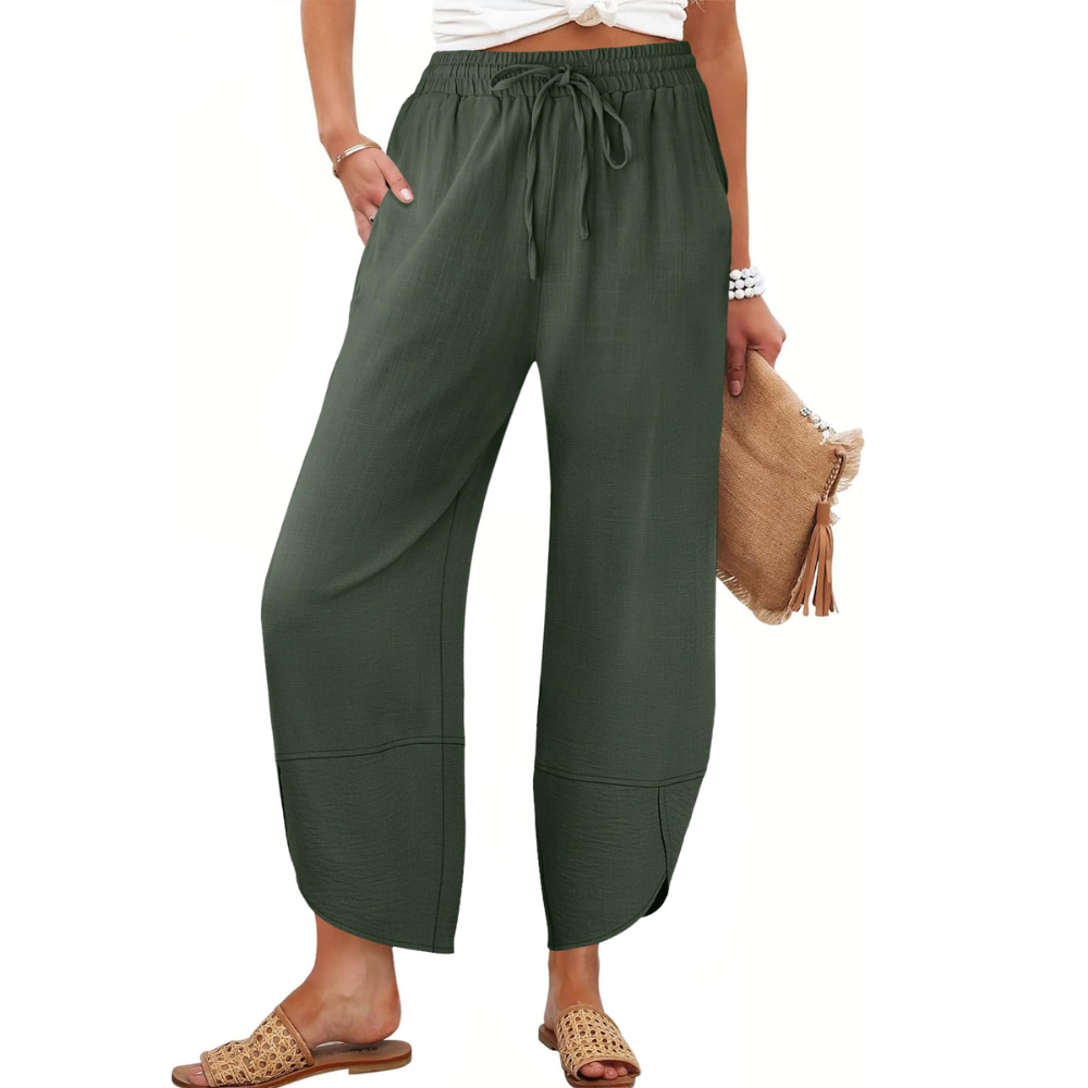 Serena Pantaloni Capri Donna – Modello Wide Leg in Rayon e Lino con Tasche