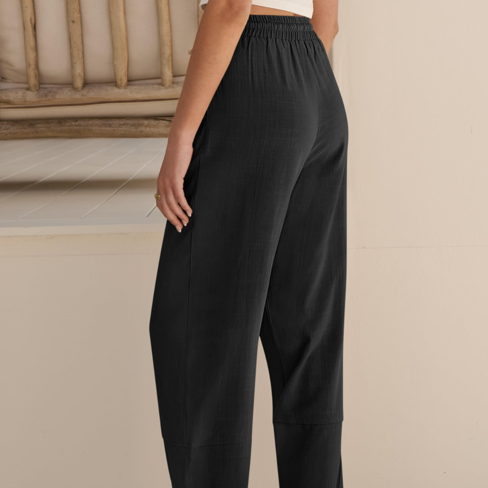 Serena Pantaloni Capri Donna – Modello Wide Leg in Rayon e Lino con Tasche