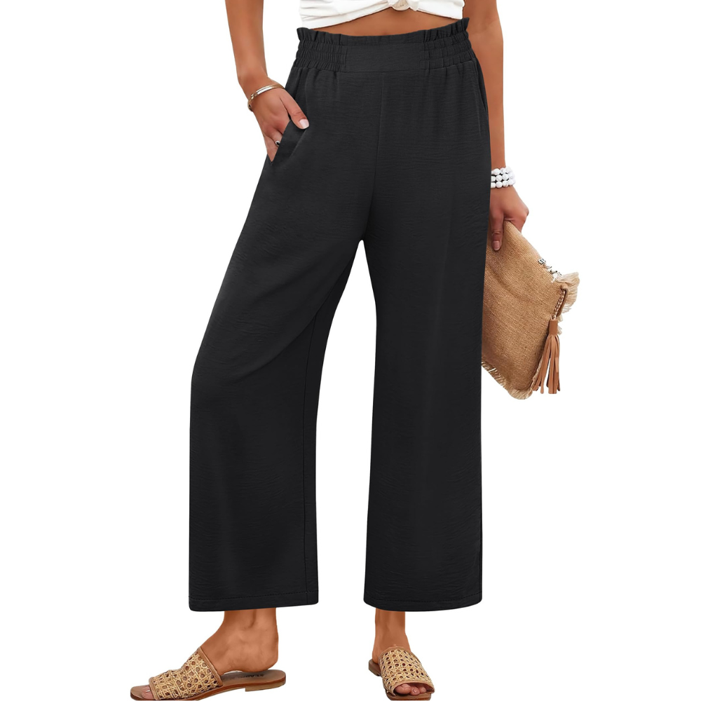 Georgia Pantaloni Palazzo Donna – Modello Cropped a Vita Alta con Tasche