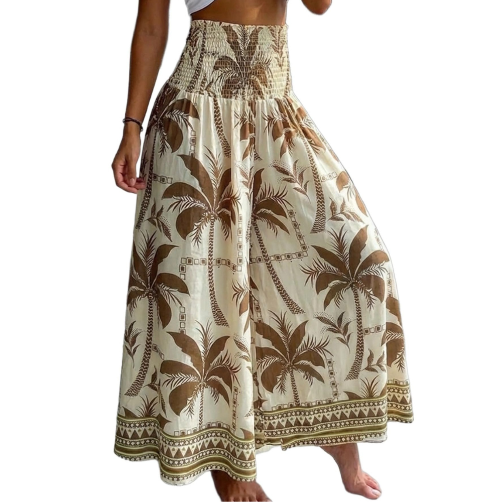 Thea Pantaloni Palazzo Donna – Modello Boho Floreale a Vita Alta