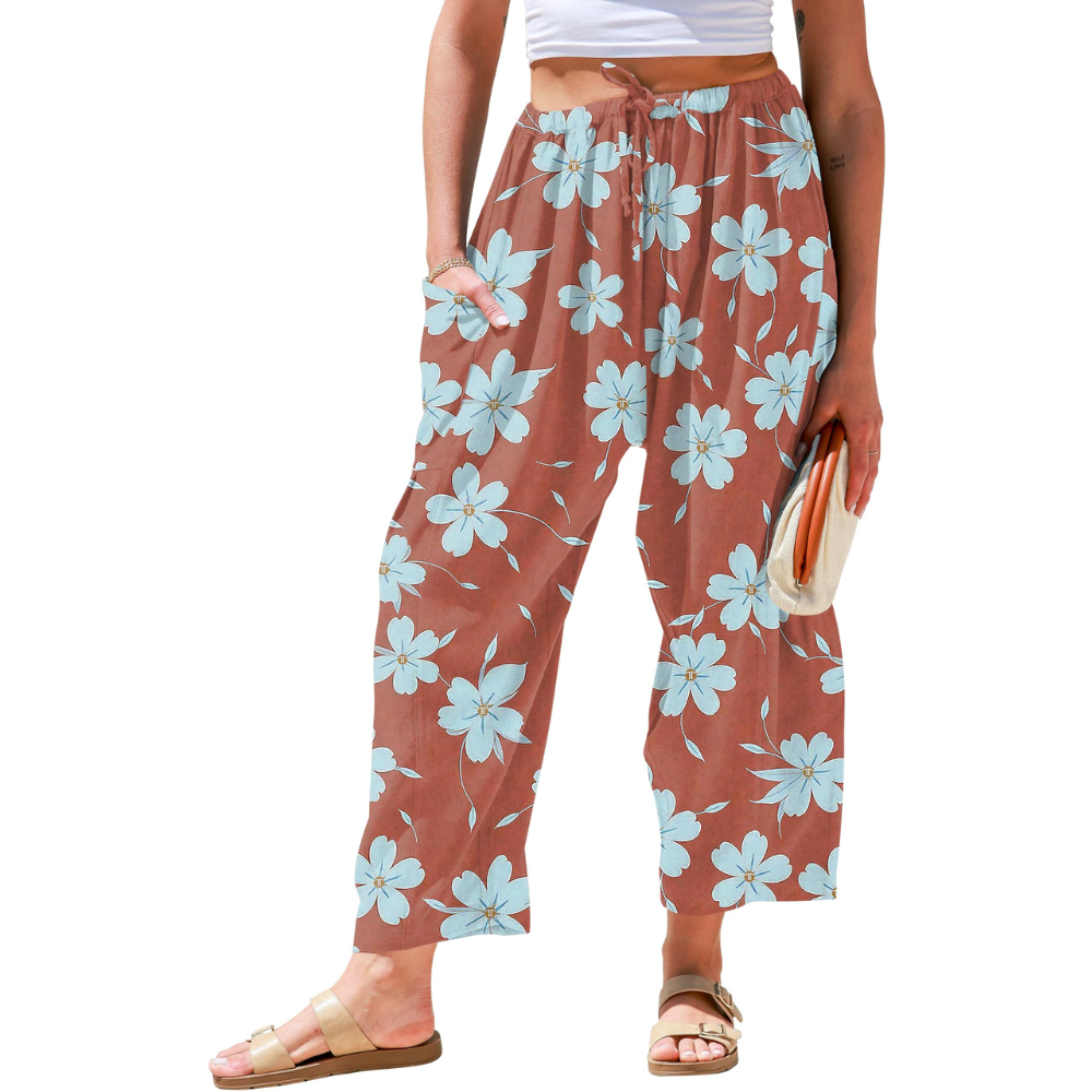 Daphne Pantaloni in Lino Donna – Modello Harem Wide Leg con Coulisse e Tasche