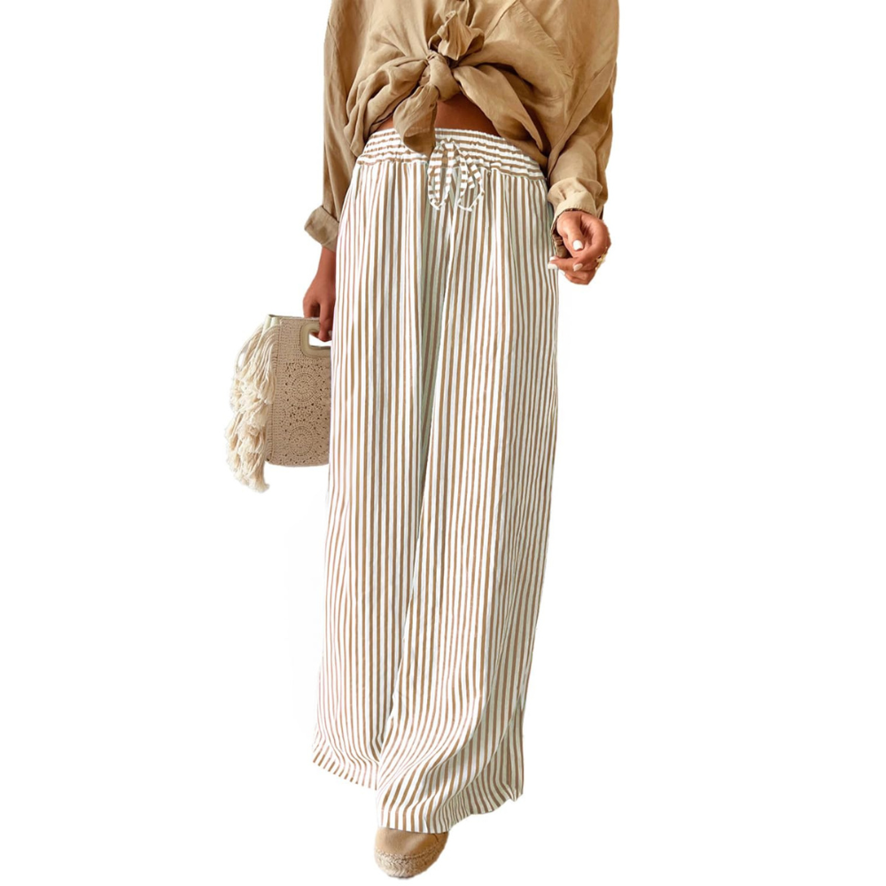 Peper Pantaloni Wide Leg Donna – Modello a Righe con Coulisse e Tasche