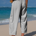 Eleanor Pantaloni Capri Donna – Modello Barrel a Righe con Coulisse e Tasche