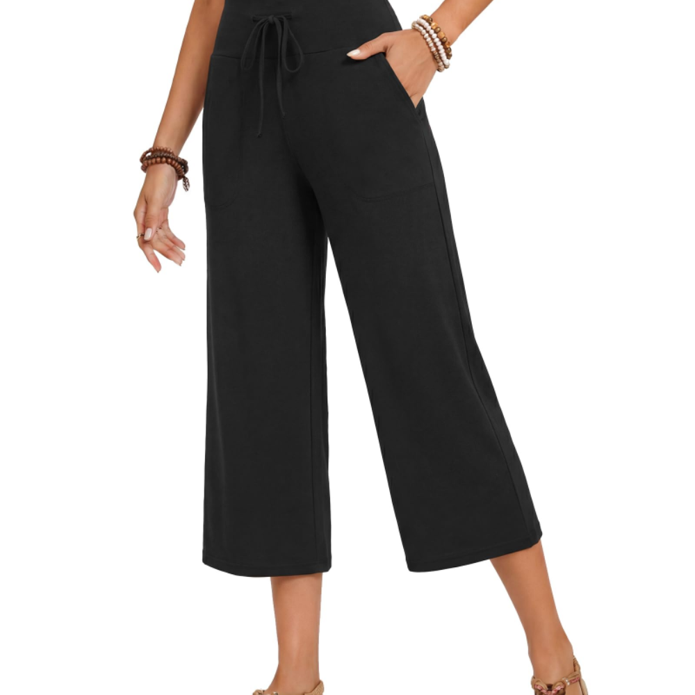 Aria Pantaloni Capri Donna – Modello Palazzo a Vita Alta con Coulisse e Tasche