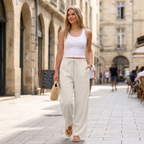 Evelyn Pantalon Palazzo Femme – Modèle Estival à Jambe Large avec Cordon de Serrage et Poches