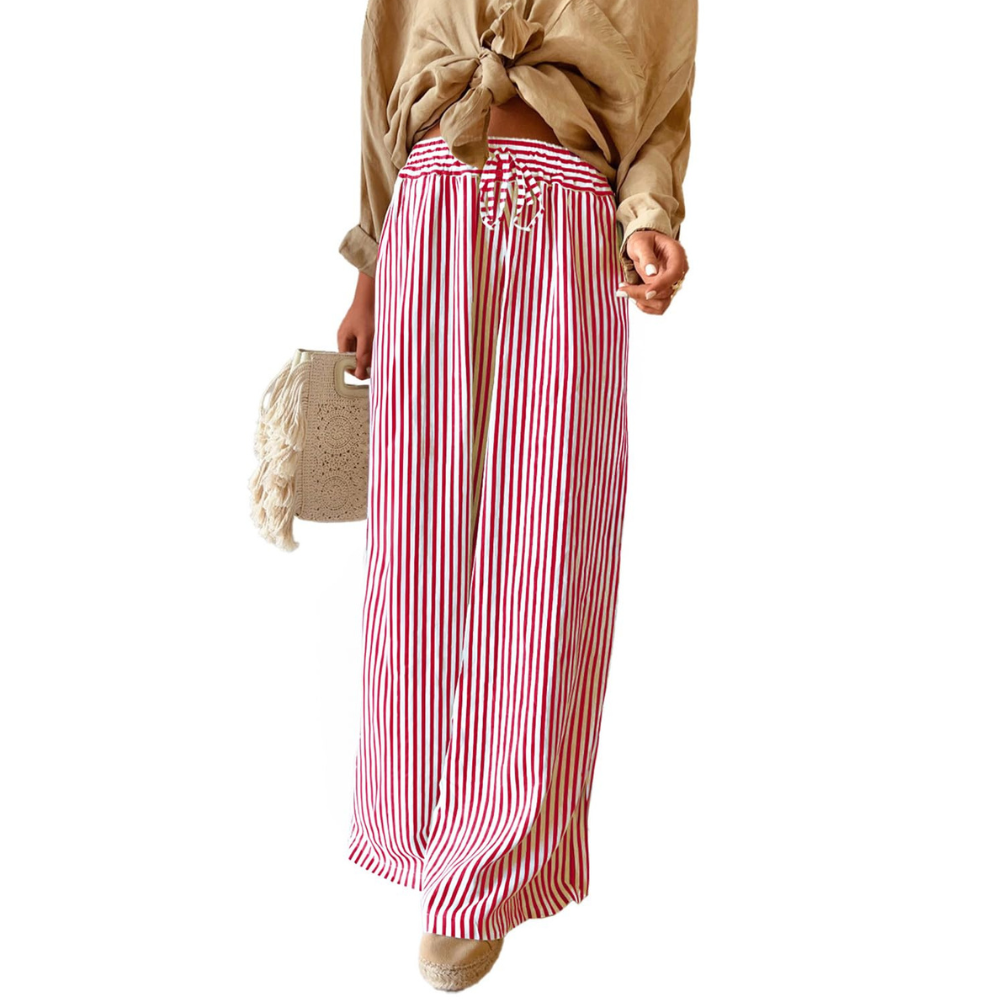 Peper Pantaloni Wide Leg Donna – Modello a Righe con Coulisse e Tasche