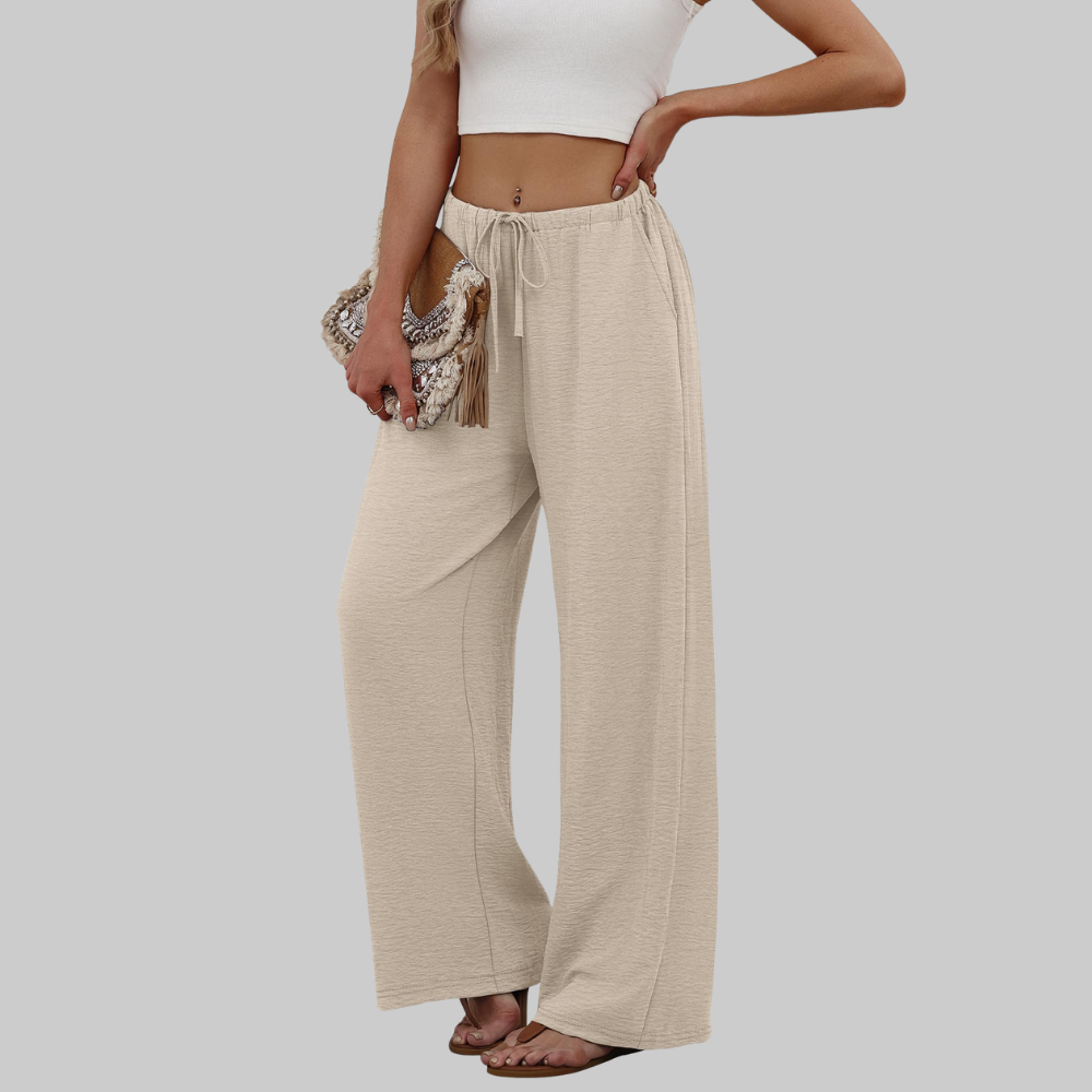 Florence Pantalon Palazzo Femme – Modèle Estival avec Cordon de Serrage, Jambe Large et Poches