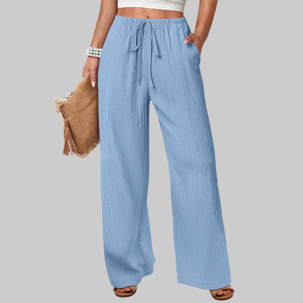 Evelyn Pantaloni Palazzo Donna – Modello Estivo a Gamba Ampia con Coulisse e Tasche