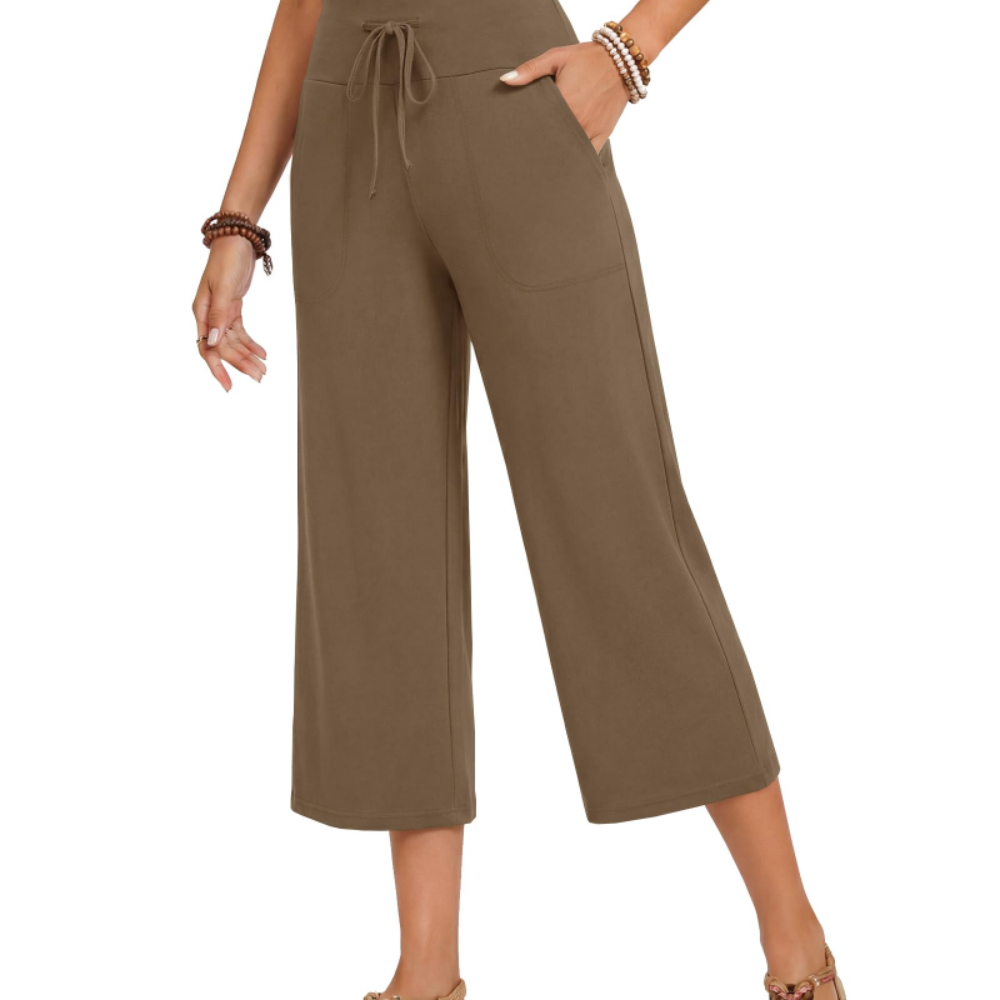 Aria Pantaloni Capri Donna – Modello Palazzo a Vita Alta con Coulisse e Tasche