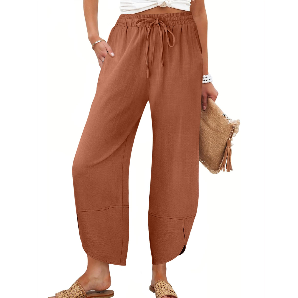 Serena Pantaloni Capri Donna – Modello Wide Leg in Rayon e Lino con Tasche