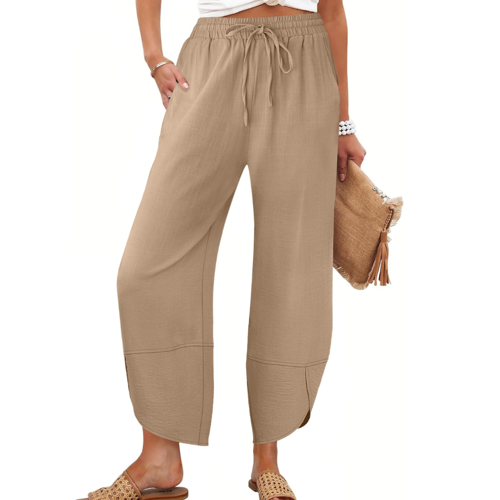 Serena Pantaloni Capri Donna – Modello Wide Leg in Rayon e Lino con Tasche