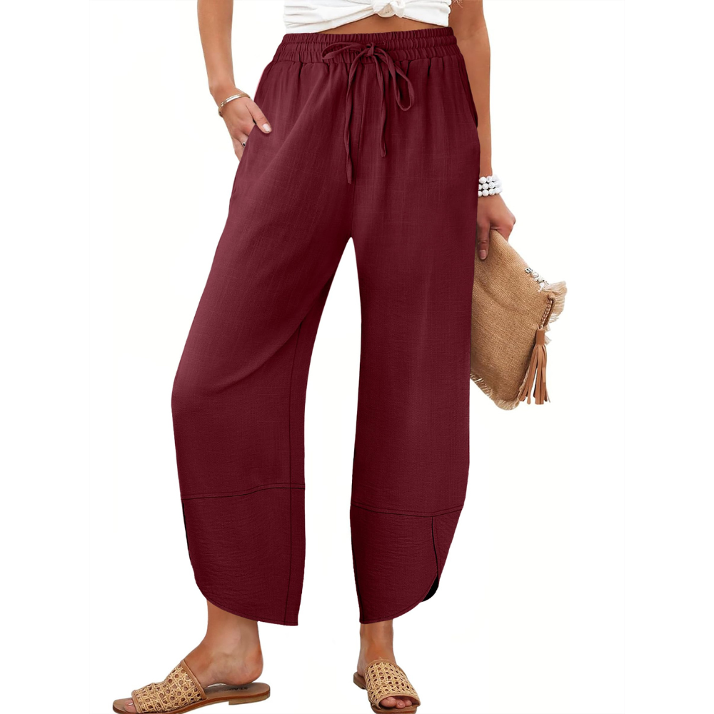 Serena Pantaloni Capri Donna – Modello Wide Leg in Rayon e Lino con Tasche