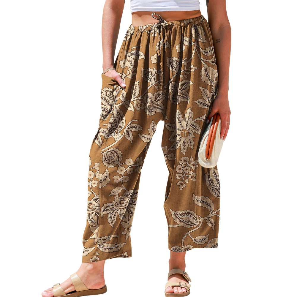 Daphne Pantaloni in Lino Donna – Modello Harem Wide Leg con Coulisse e Tasche