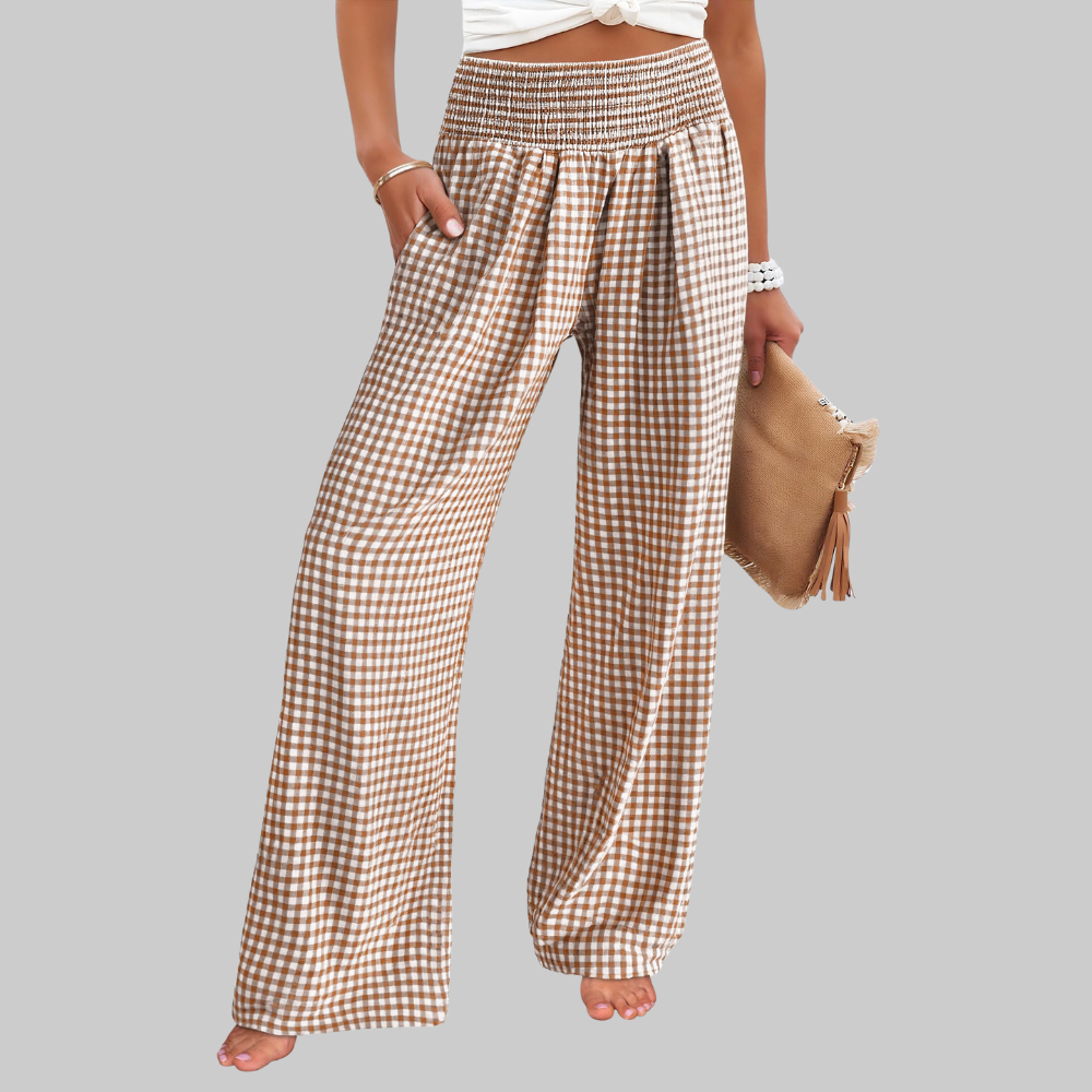 Nova Pantaloni Palazzo Donna – Modello a Vita Alta con Fantasia Righe e Tasche