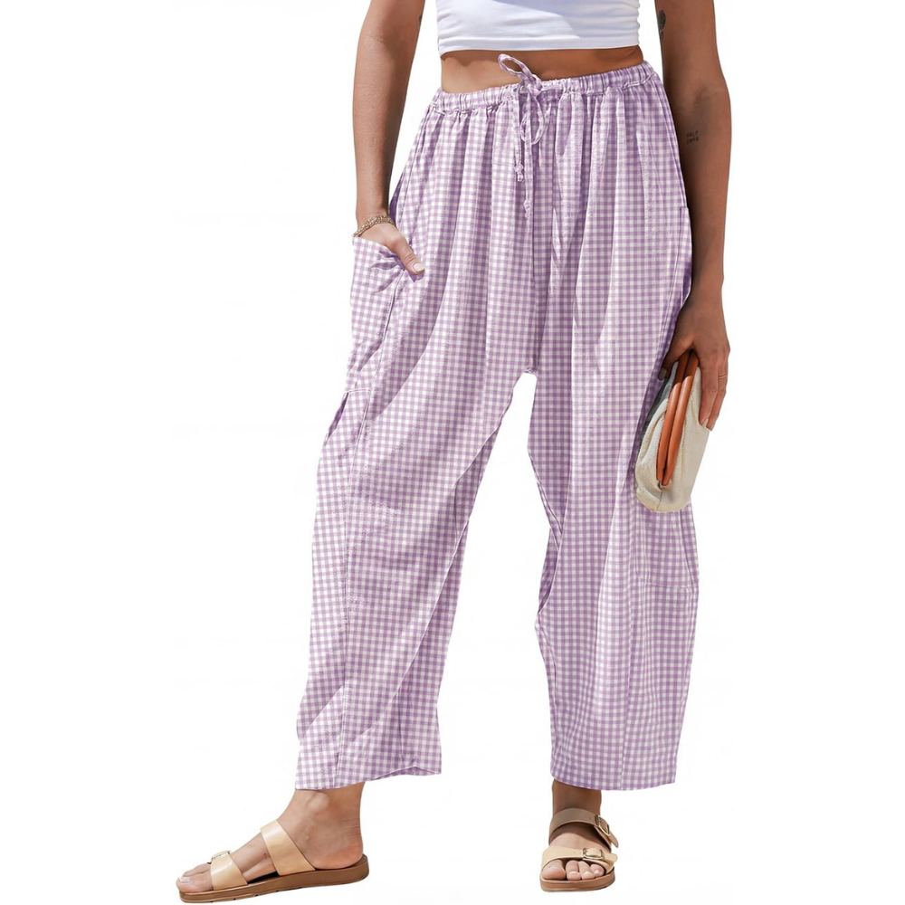 Vivian Pantaloni in Lino Donna – Modello Harem Wide Leg con Coulisse e Tasche