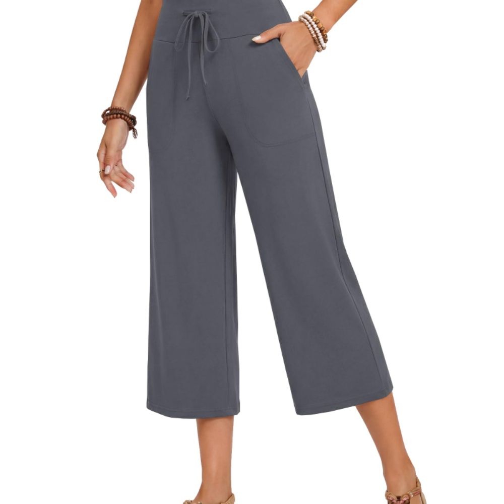 Aria Pantaloni Capri Donna – Modello Palazzo a Vita Alta con Coulisse e Tasche
