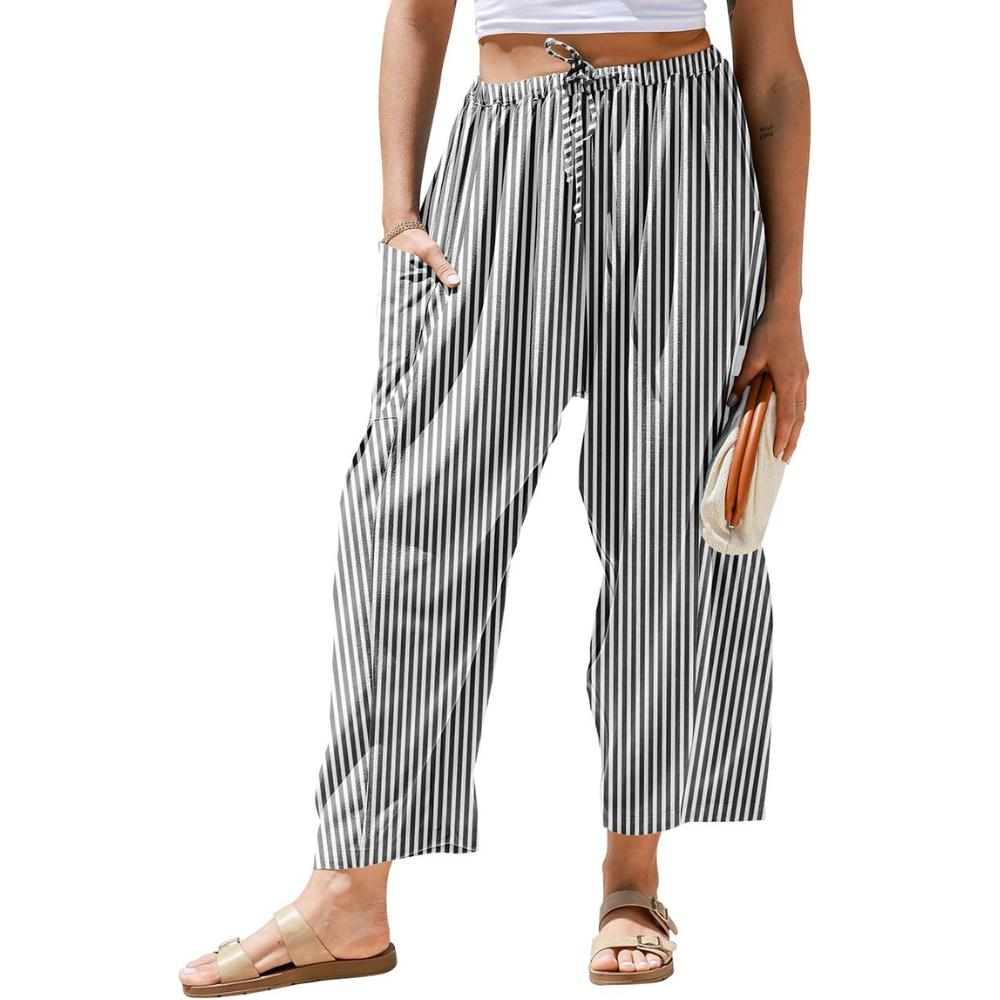 Vivian Pantaloni in Lino Donna – Modello Harem Wide Leg con Coulisse e Tasche