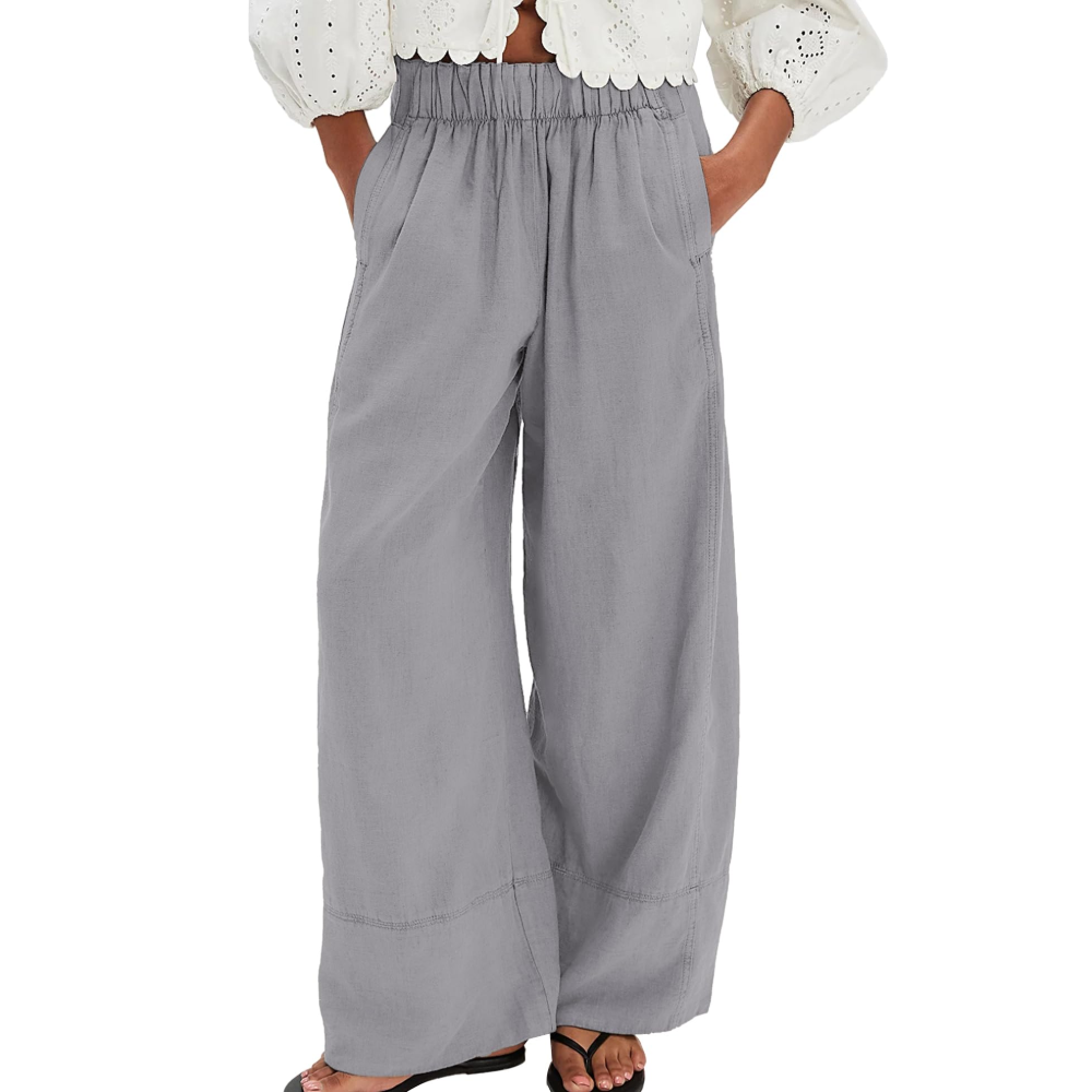 Genevieve Pantaloni in Lino Donna – Palazzo Wide Leg con Pieghe e Tasche