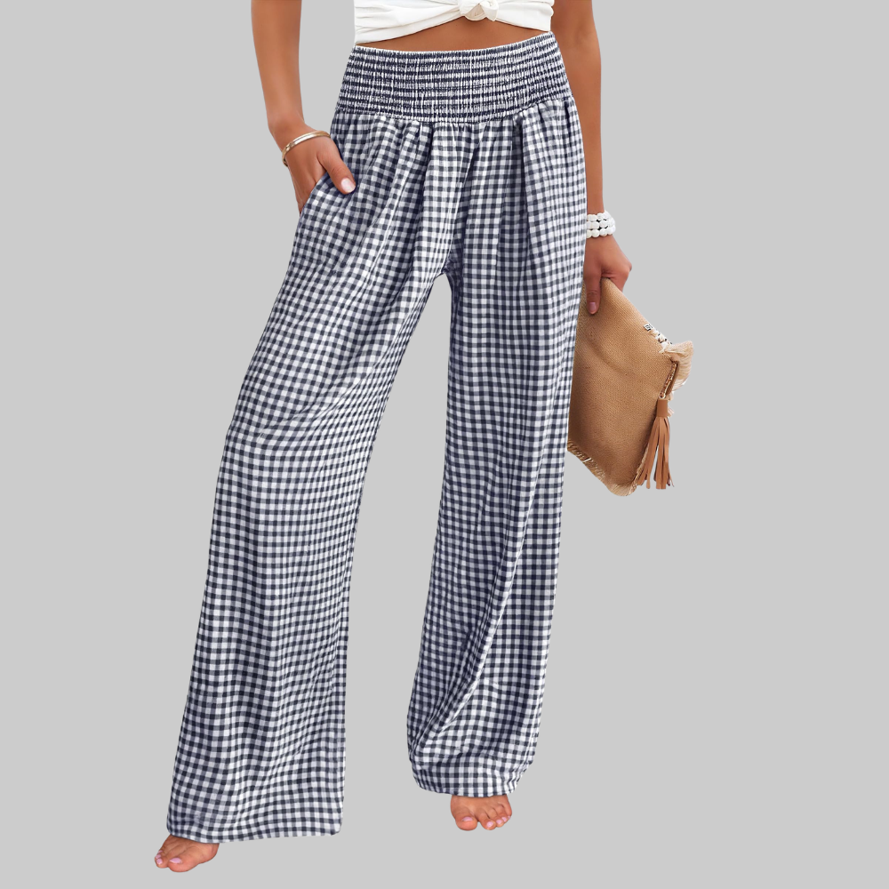 Nova Pantaloni Palazzo Donna – Modello a Vita Alta con Fantasia Righe e Tasche