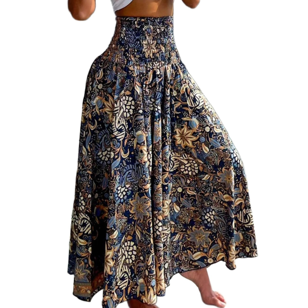 Thea Pantaloni Palazzo Donna – Modello Boho Floreale a Vita Alta