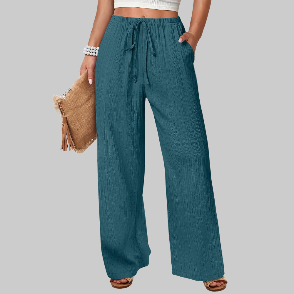 Evelyn Pantaloni Palazzo Donna – Modello Estivo a Gamba Ampia con Coulisse e Tasche