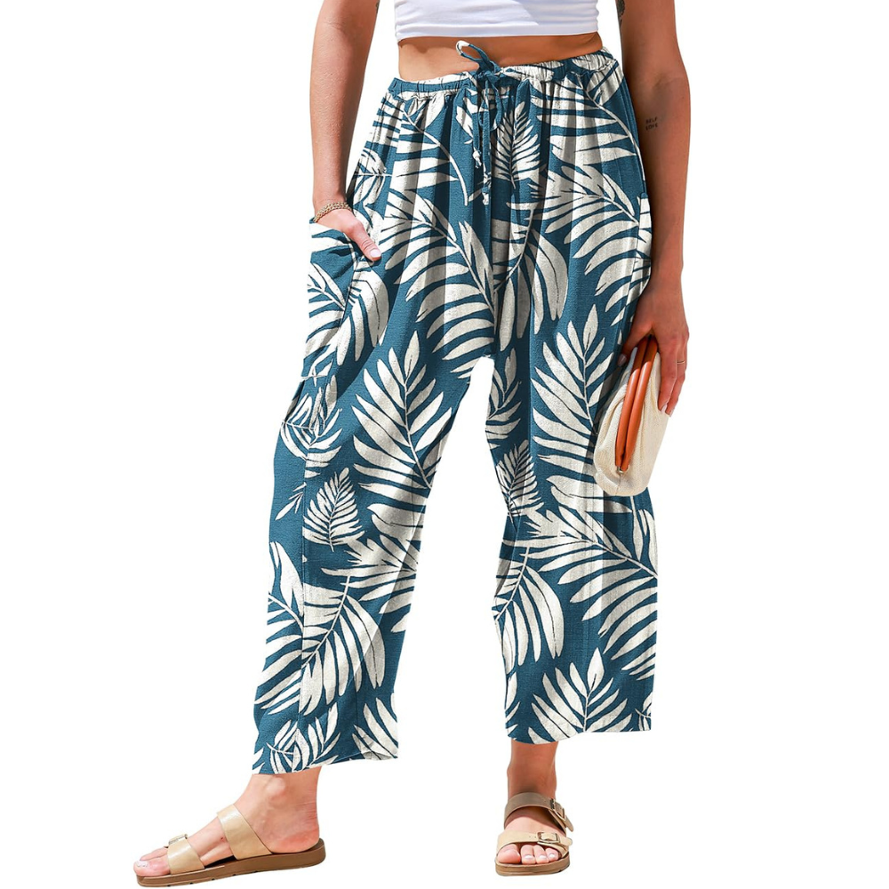 Daphne Pantaloni in Lino Donna – Modello Harem Wide Leg con Coulisse e Tasche