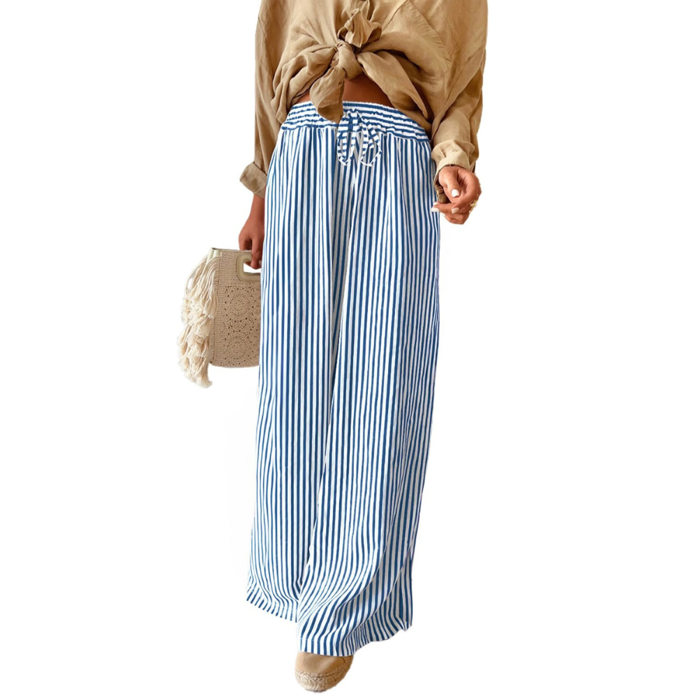 Peper Pantaloni Wide Leg Donna – Modello a Righe con Coulisse e Tasche