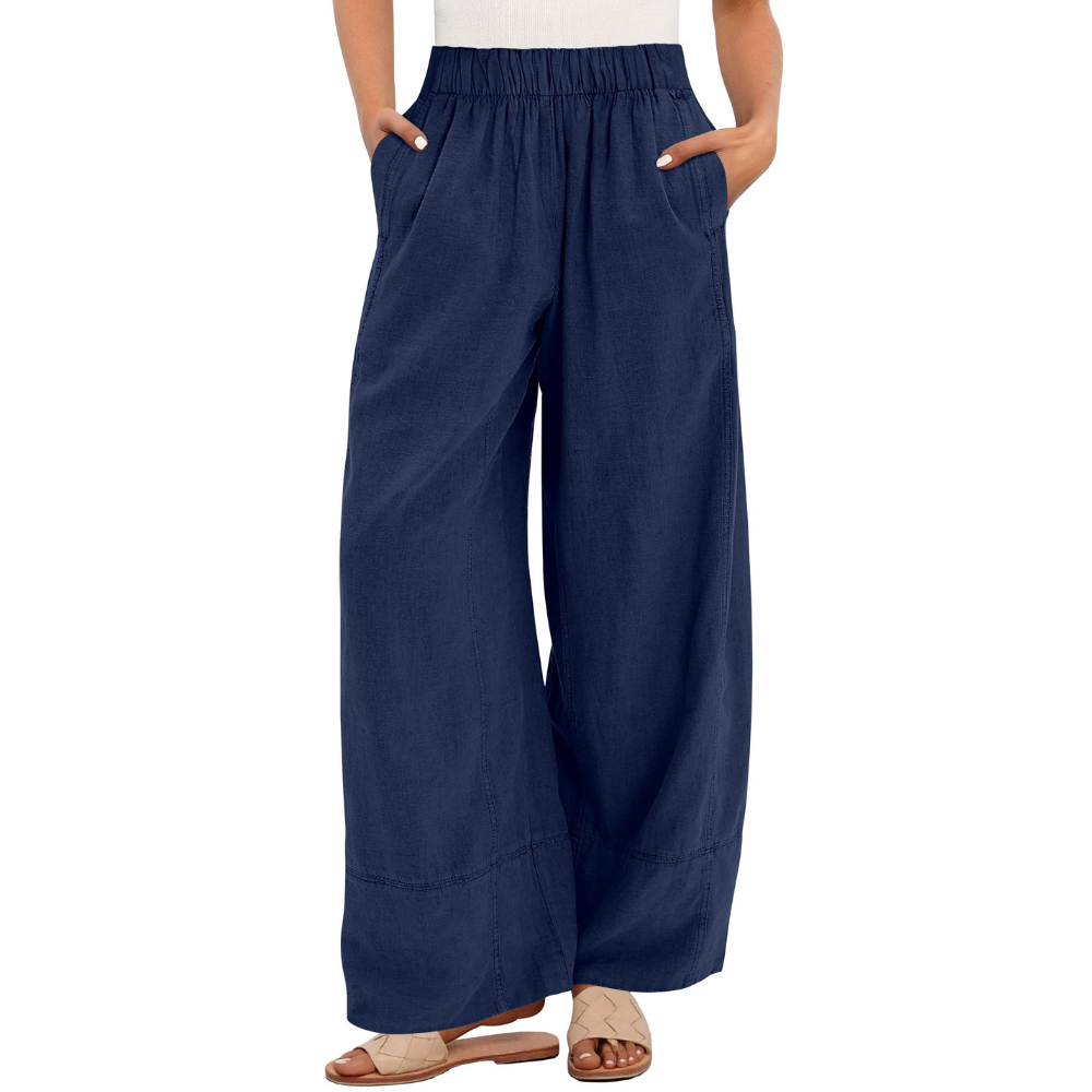 Aurora Pantaloni in Lino Donna – Modello Wide Leg con Vita Elastica e Tasche