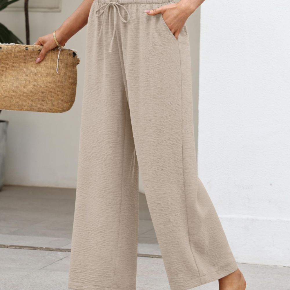 Katherine Pantaloni Palazzo Donna – Modello Wide Leg con Coulisse e Tasche