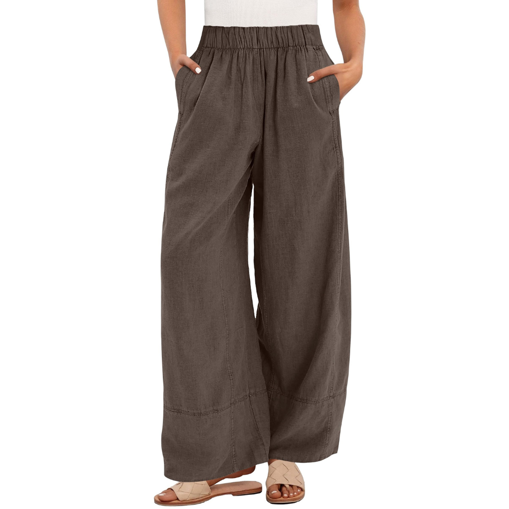 Aurora Pantaloni in Lino Donna – Modello Wide Leg con Vita Elastica e Tasche