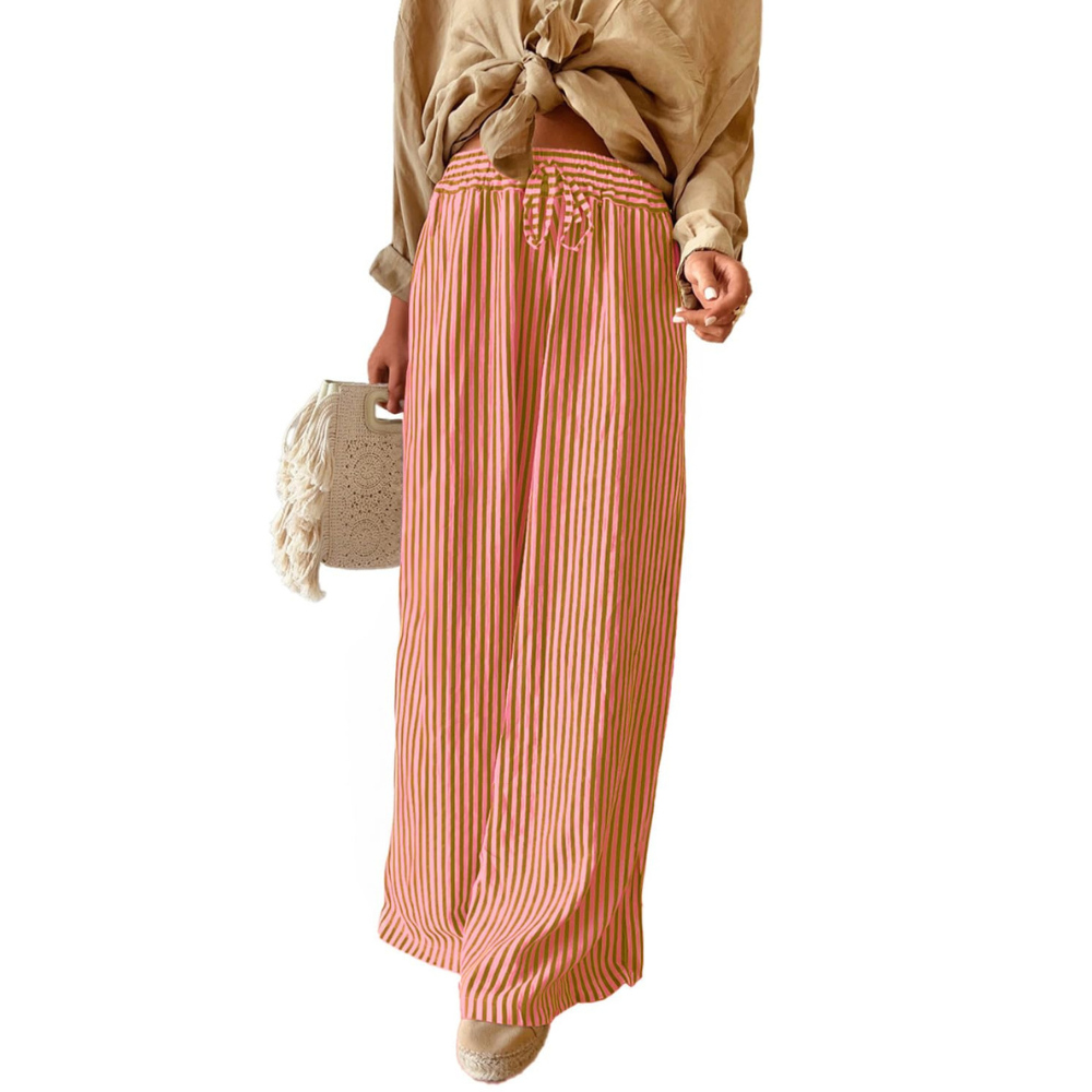 Peper Pantaloni Wide Leg Donna – Modello a Righe con Coulisse e Tasche
