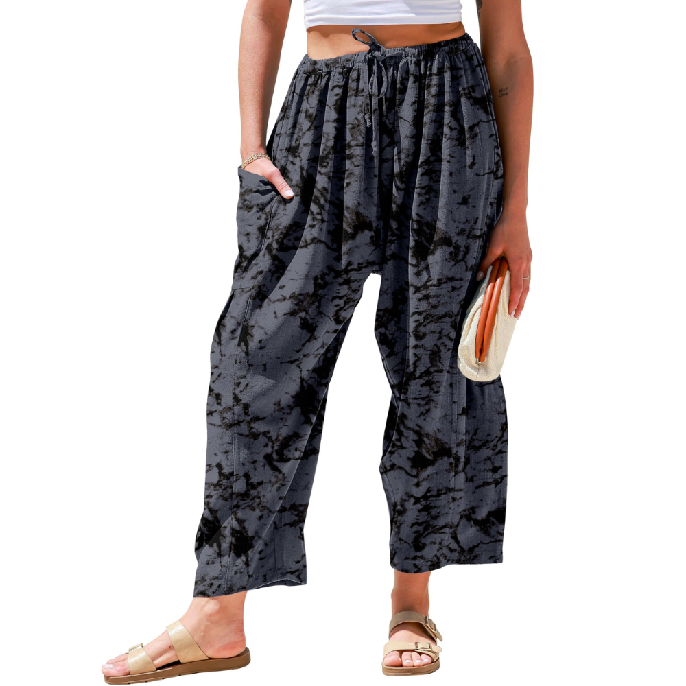 Daphne Pantaloni in Lino Donna – Modello Harem Wide Leg con Coulisse e Tasche