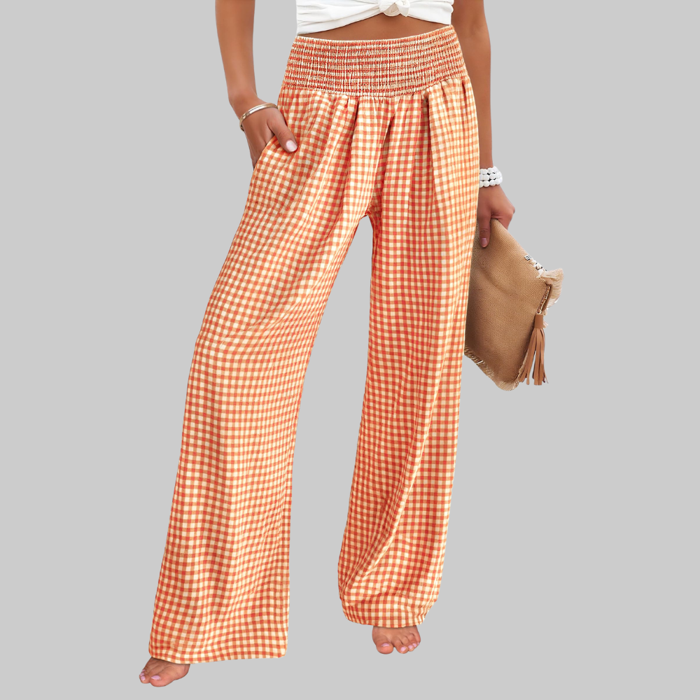 Nova Pantaloni Palazzo Donna – Modello a Vita Alta con Fantasia Righe e Tasche