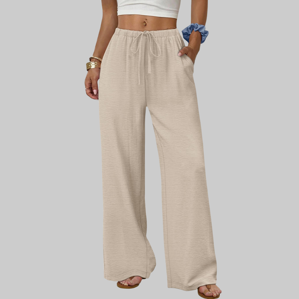 Florence Pantalon Palazzo Femme – Modèle Estival avec Cordon de Serrage, Jambe Large et Poches