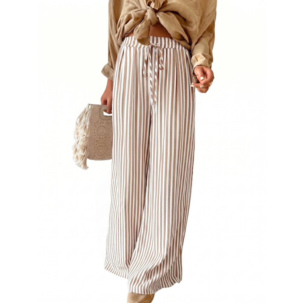 Peper Pantaloni Wide Leg Donna – Modello a Righe con Coulisse e Tasche