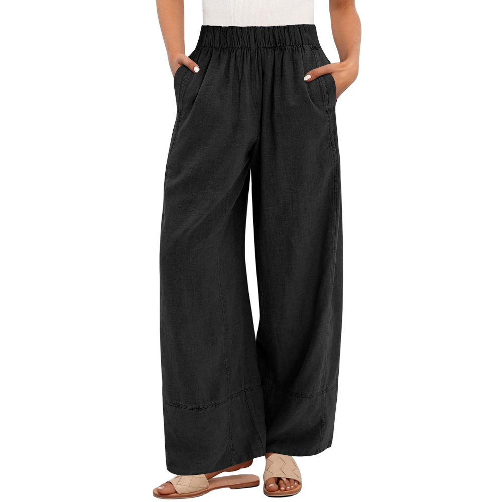 Aurora Pantaloni in Lino Donna – Modello Wide Leg con Vita Elastica e Tasche