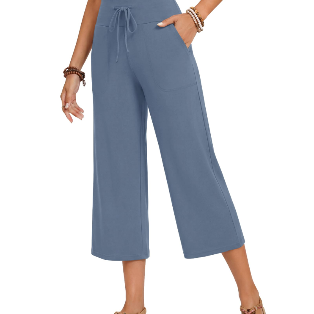 Aria Pantaloni Capri Donna – Modello Palazzo a Vita Alta con Coulisse e Tasche