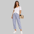 Fairy Pantalon Femme à Rayures – Pantalon Estival avec Taille Élastique et Cordon