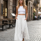 Valentina Women's Maxi Boho Skirt – Flowing Long Skirt with High Waist and Pockets