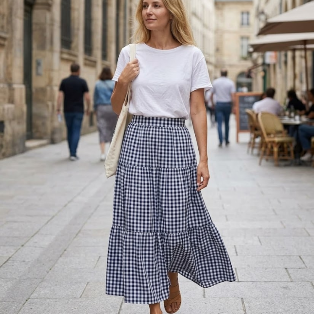 Emma jupe maxi femme à carreaux – jupe longue vintage taille haute avec poches