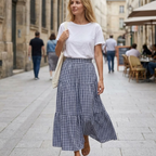 Emma jupe maxi femme à carreaux – jupe longue vintage taille haute avec poches