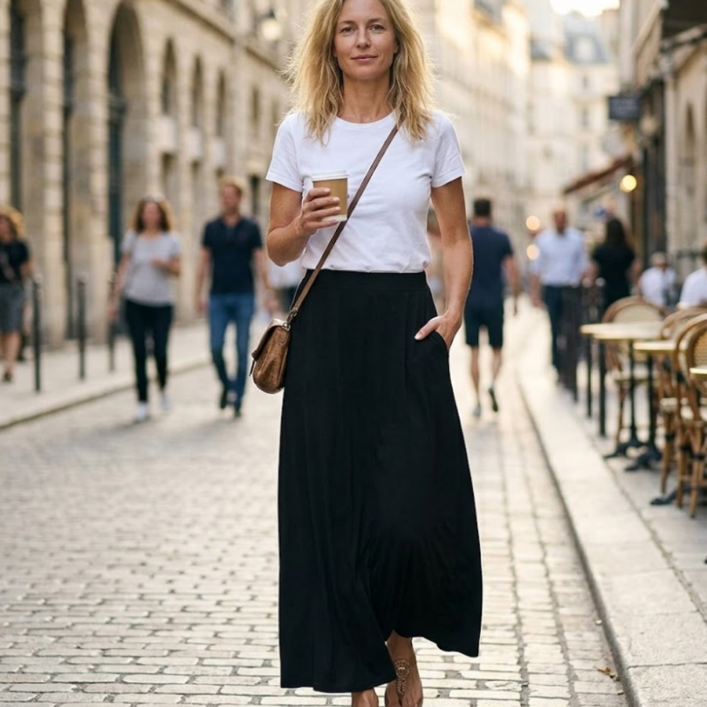 Nina Gonna Maxi Donna – Gonna Lunga Fluida a Vita Alta con Tasche