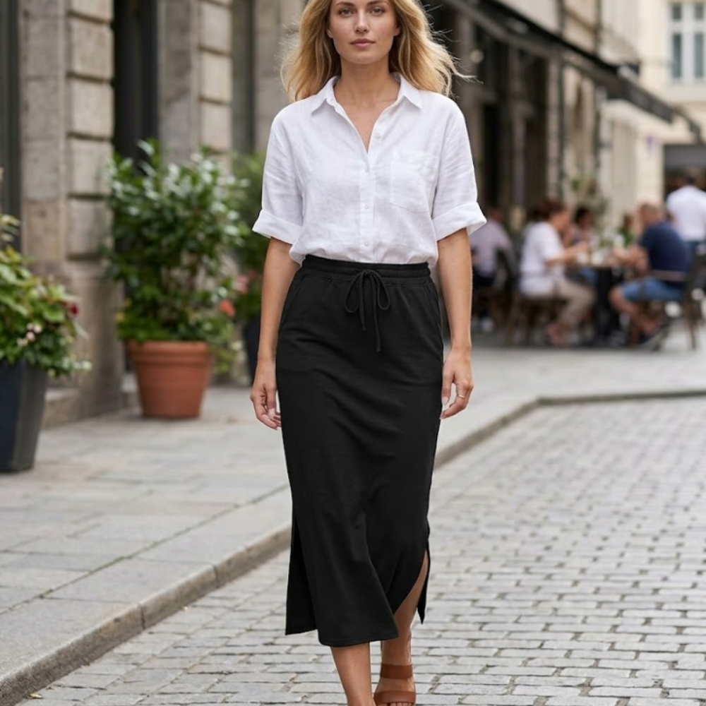 Jessa Jupe Maxi Femme – Jupe Longue Casual Chic avec Taille Réglable et Fentes Latérales